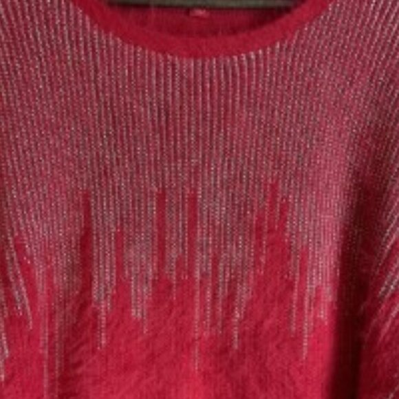 JENNIFER LOPEZ SWEATER RED EYELASH W/METALLIC DESIGN 3/4 RAGLAN SLEEVE SIZE L - Picture 5 of 8
